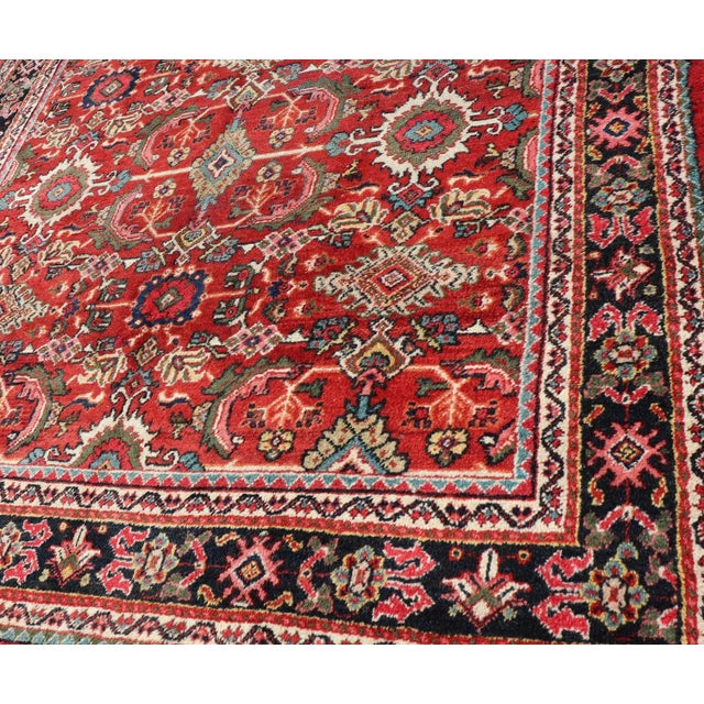 Early 20th Century Antique Persian Mahal Rug With All-Over Sub-Geometric Design in Red Background For Sale - Image 10 of 13