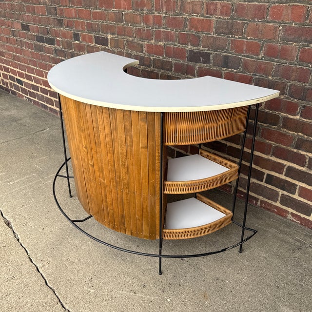 Arthur Umanoff Arthur Umanoff Style Mid-Century Modern Curved Bamboo Tiki Bar For Sale - Image 4 of 12
