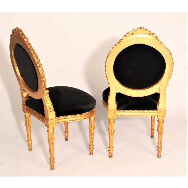 19th Century French Giltwood Velvet Side Chairs - a Pair For Sale - Image 4 of 8