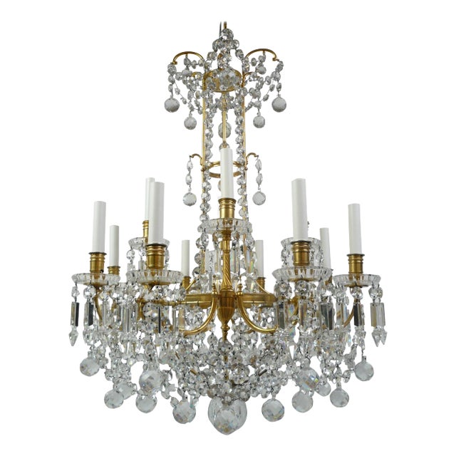 Signed Baccarat Gilt Bronze and Crystal 12 Light Chandelier, circa 1890 For Sale