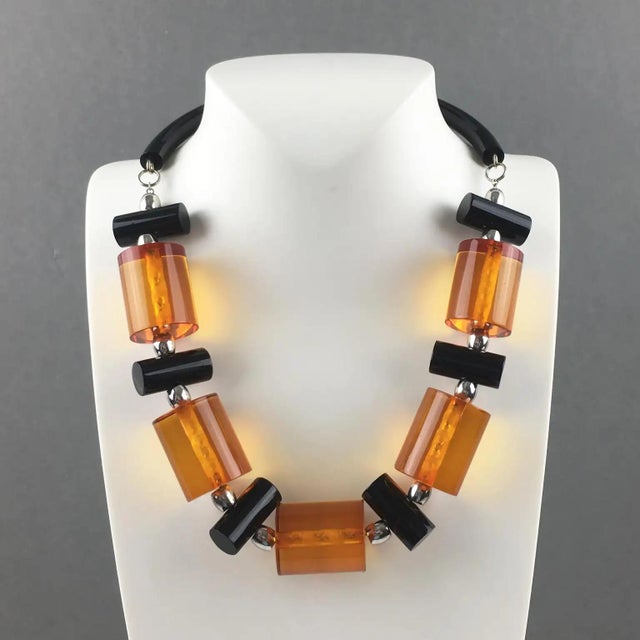 Judith Hendler Licorice and Orange Acrylic Geometric Necklace For Sale - Image 4 of 8