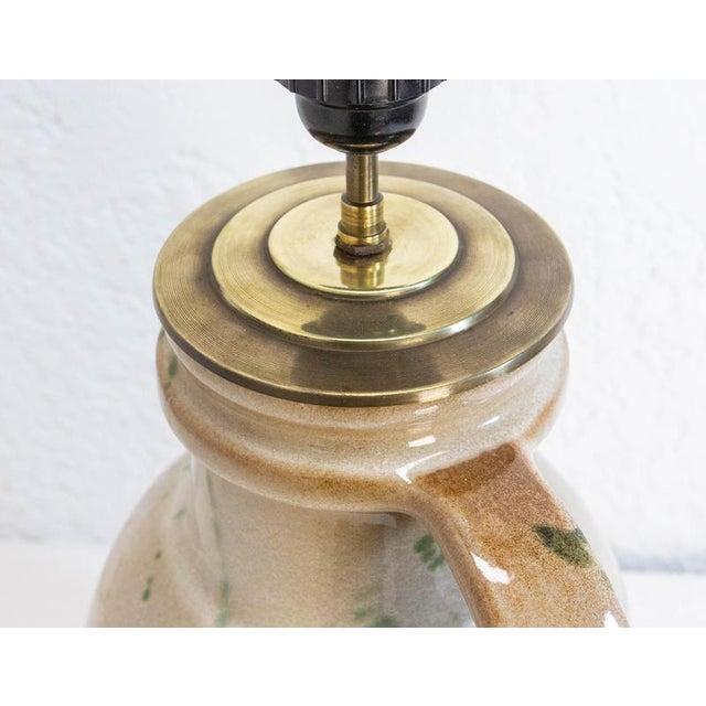 German Glazed Terracotta and Brass Table Lamp with Handle, 1970 For Sale - Image 10 of 13