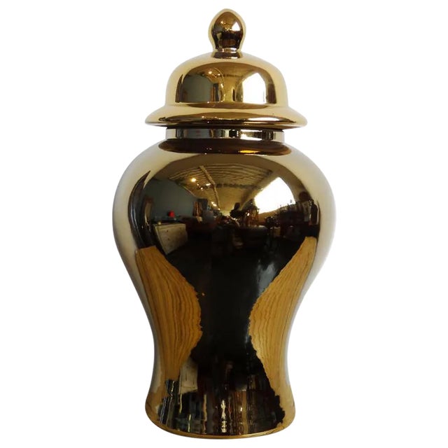 Vintage Ceramic Gold Temple Jar For Sale