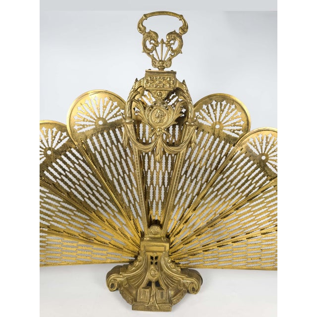 Victorian Brass Peacock Fireplace Screen Made in Japan For Sale - Image 4 of 6