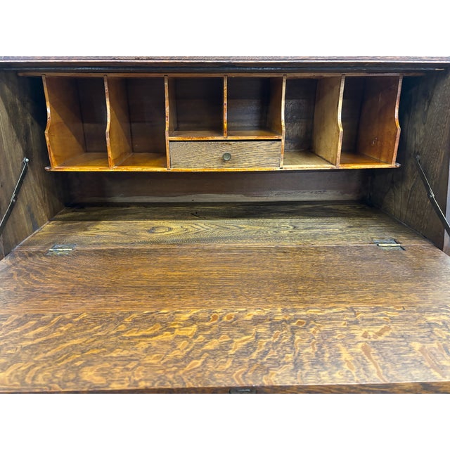 Wood Antique Victorian Oak Secretary Desk For Sale - Image 7 of 15