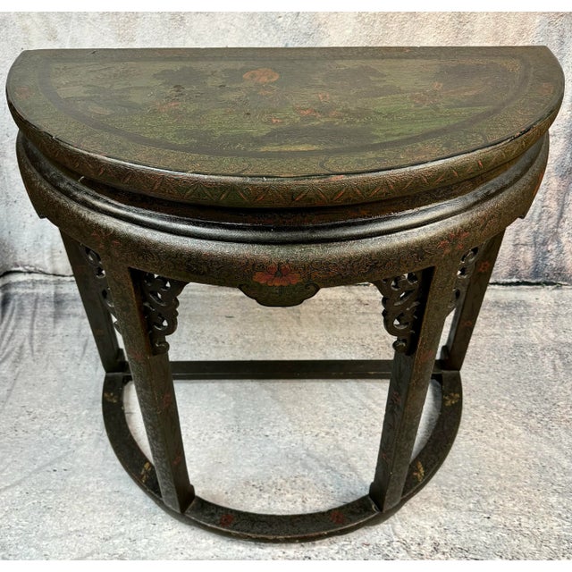 Chinese Chinoiserie Demilune Table For Sale - Image 4 of 9