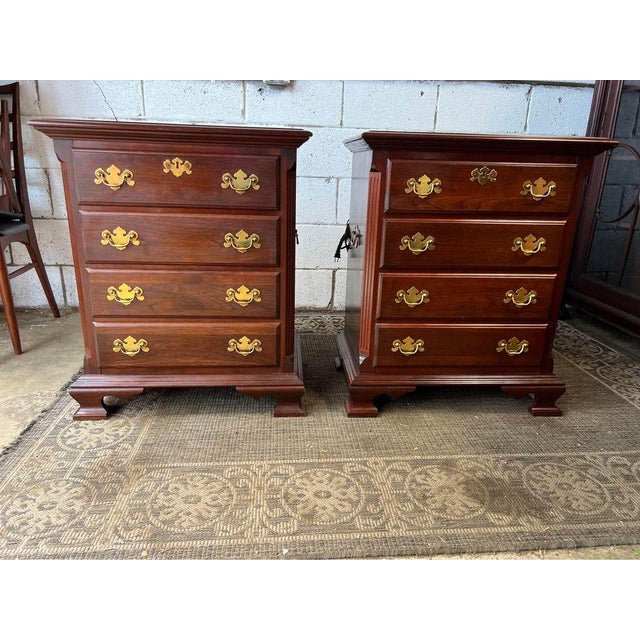 Colonial Furniture CO Pair Chippendale Style Solid Cherry Small Chests or Nightstands Four Drawers. Solid wood frame,...