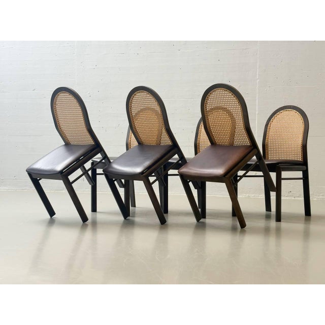Mid-Century Modern Chairs with Wicker and Leather Seats by Dietiker, 1980s, Set of 6 For Sale - Image 3 of 16