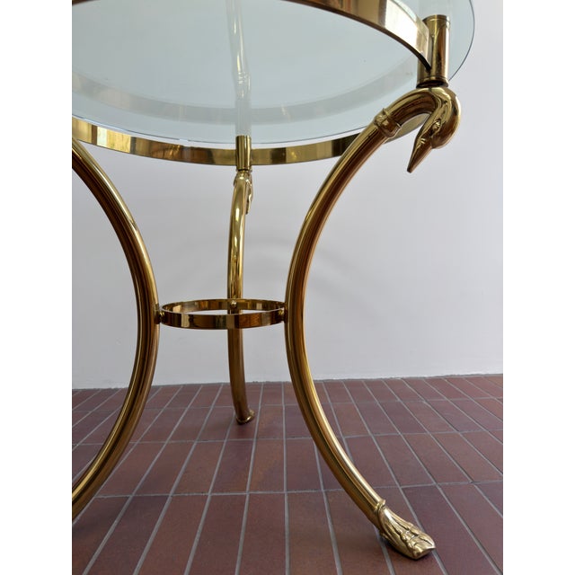 Hollywood Regency Brass Swan & Glass Accent Table For Sale - Image 9 of 12