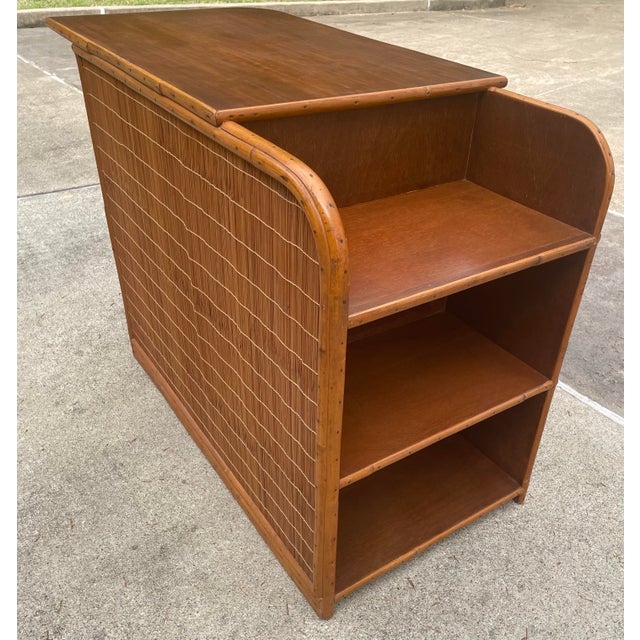 Wood Vintage Rattan Raffia Back Desk in the Style of Paul Frankl For Sale - Image 7 of 11