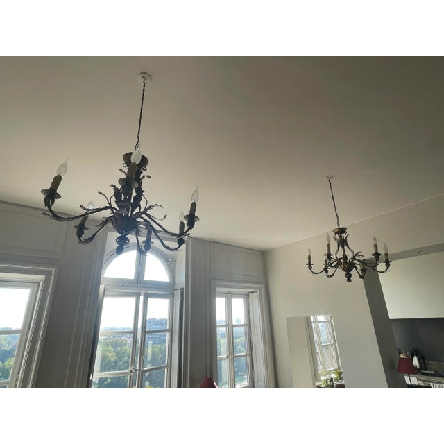 Metal Italian Golden Chandeliers with 6 Candles, Set of 2 For Sale - Image 7 of 8