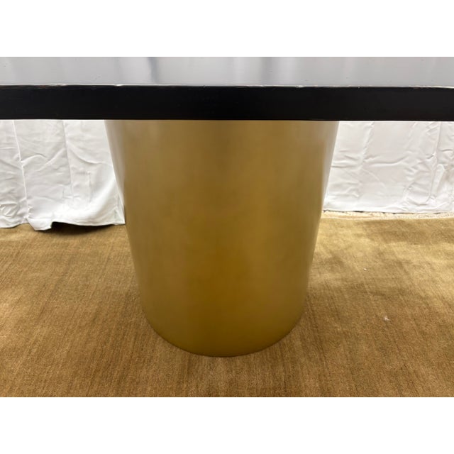 Custom Console Table Attributed to Arhaus Distressed Black Painted Top | Gold Dauphine Pedestal Base For Sale - Image 13 of 18