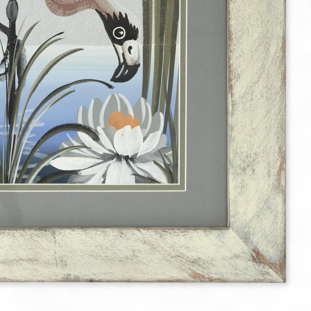 Mid 20th Century Pair of Vintage Flamingo Paintings For Sale - Image 5 of 11