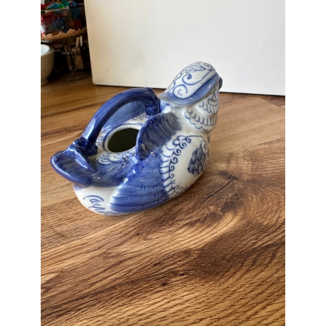 Asian 1970s Asian Blue and White Ceramic Bird Creamer Cup/Teapot For Sale - Image 3 of 8