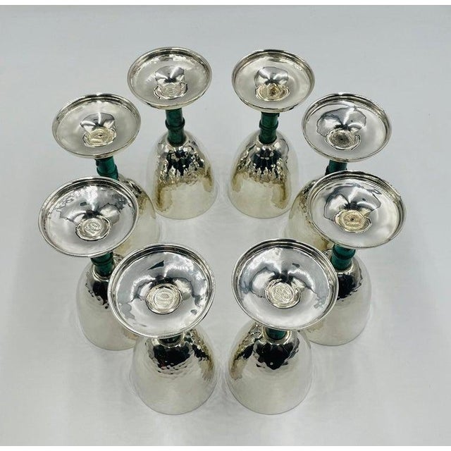 1980s Set of 10 Emilia Castillo Silver-Plated Goblets W/ Verdigris Stems For Sale - Image 10 of 18