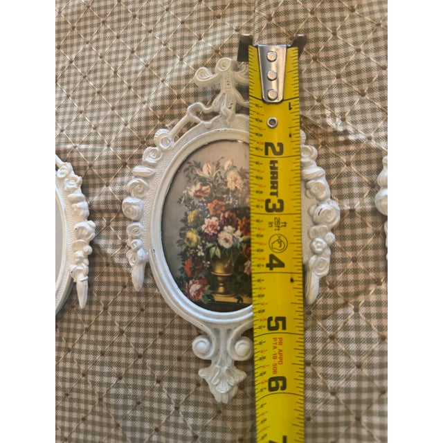 1960s Vintage Italian Baroque Cast Metal Miniature Triptych 3.75” X 6” - Set of 3 - Mirrors & Botanical Print For Sale - Image 5 of 8