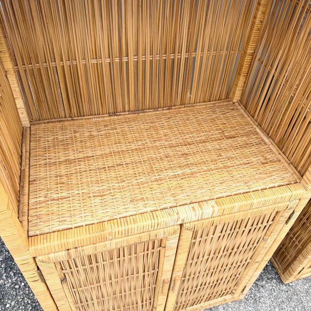 Boho Chic Blonde Wicker Cabinet/Etageres - A Pair For Sale - Image 9 of 11