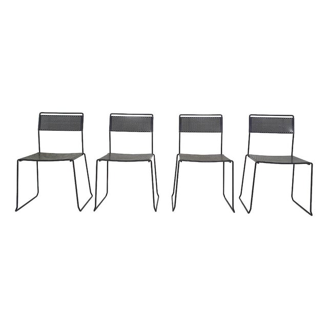 Black Metal Perforated Dining Chairs 1980s, Set of 4 For Sale - Image 10 of 10