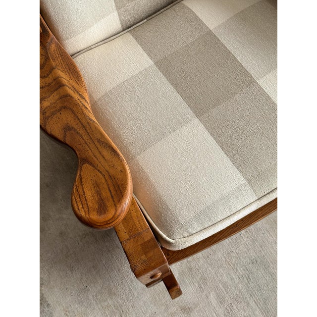 Studio Craft Oak Wingback Rocking Chair With Carved Rail, C. 1970s For Sale - Image 16 of 18