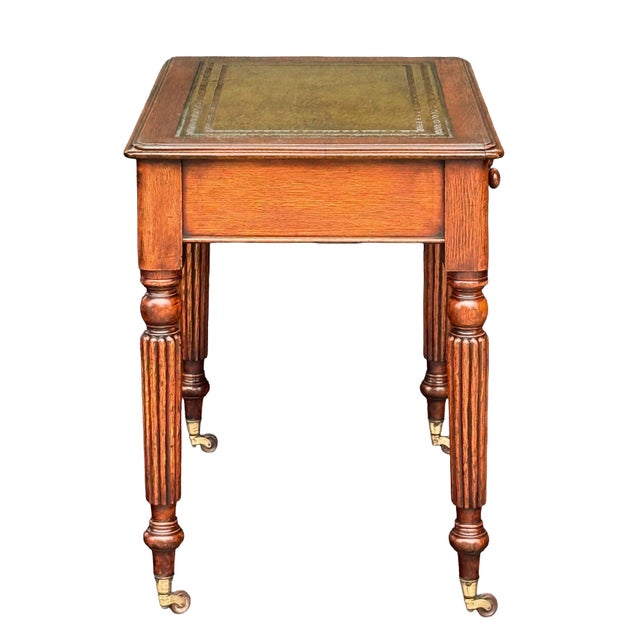 Wood William IV Library Table or Writing Desk of Patinated Oak With Inset Leather Top For Sale - Image 7 of 12