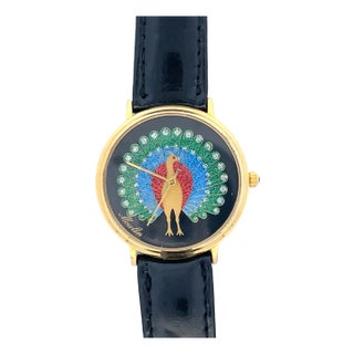 Moulin Peacock Dial Gemstone Studded Quartz Vintage Watch For Sale