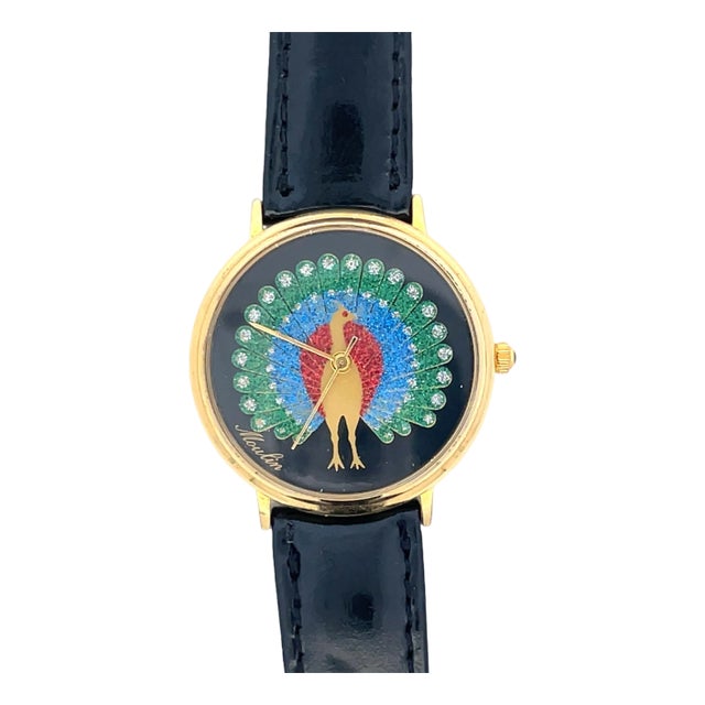 Moulin Peacock Dial Gemstone Studded Quartz Vintage Watch For Sale