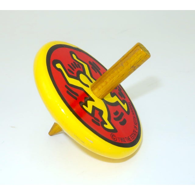 Mid-Century Modern Keith Haring Yellow Lacquered Wood 'Dancing Man' Spin Top, 1992 For Sale - Image 3 of 8