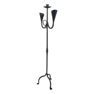 Hand Forged Iron Candelabra 48″ (123cm) Antique Copper or Gold Patina 3-Arm Lily Cup Candle Holder Rustic Wedding Decor For Sale
