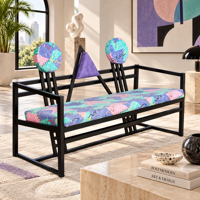 1980s Italian Postmodern Sofa in Black Lacquered Walnut, 1980s For Sale - Image 5 of 10