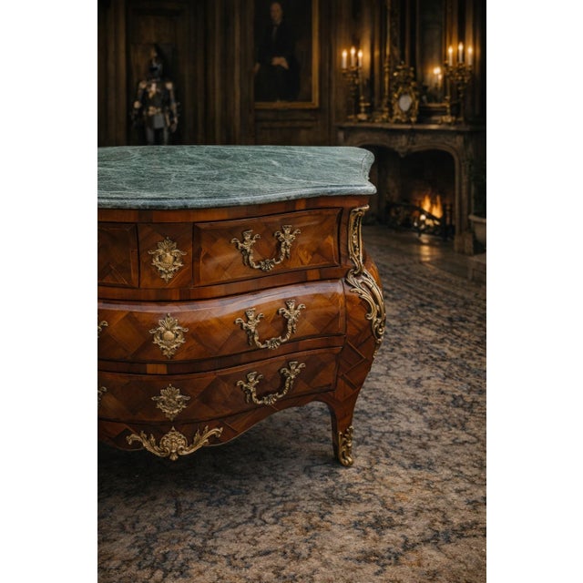 1860 French Artisan Louis XVI Mahogany Green Marble Commode For Sale - Image 6 of 18