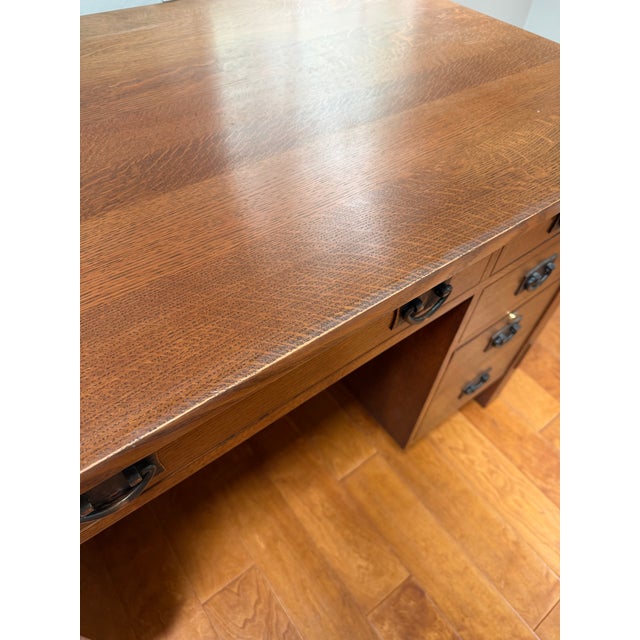 Craftsman Stickley Junior Executive Oak Desk and Cottage Chair With Leather Seat For Sale - Image 9 of 17