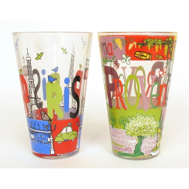 Blue Cerve Provence Paris France Decorated Drinking Glasses Made in Italy - Set of 2 For Sale - Image 8 of 8