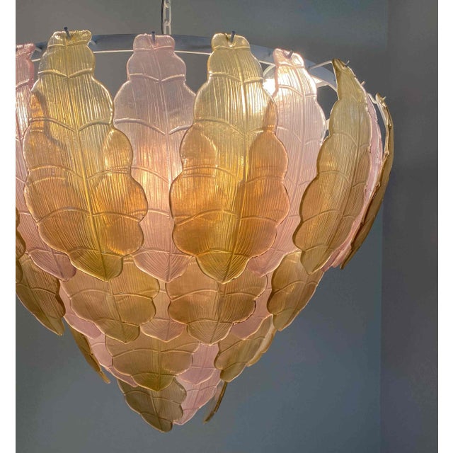 Italian Art Deco Gold and Pink Murano Glass Chandelier, 2000s For Sale - Image 11 of 15