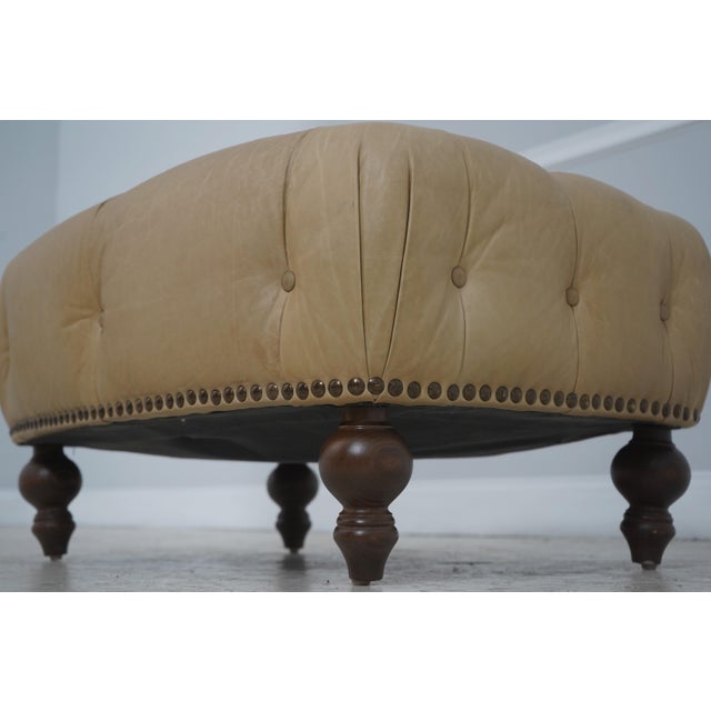 Traditional Chesterfield Style Tufted Leather Ottoman Stool For Sale - Image 3 of 13