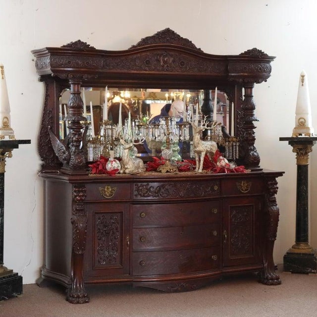 Wood Monumental Antique Rj Horner Heavily Figural Winged Griffin Carved Oak Sideboard, Attributed For Sale - Image 7 of 18