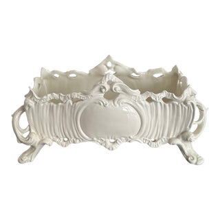 Vintage Italian Rococo Style White Glazed Ceramic Cachepot Planter For Sale