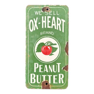 Late 20th Century Small Ox-Heart Peanut Butter Distressed Reproduction Advertising Sign For Sale