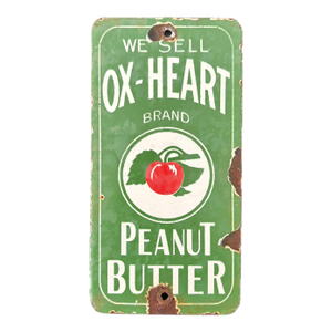Late 20th Century Small Ox-Heart Peanut Butter Distressed Reproduction Advertising Sign
