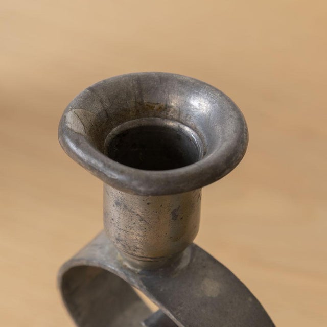 1930s Pair of French Pewter Scroll Candlesticks For Sale - Image 9 of 12