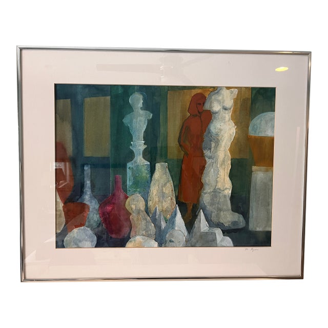 Vintage 70's Mid-Century Modern Abstract Framed Vibrant Watercolor Painting - Signed and Titled For Sale
