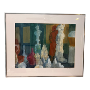 Vintage 70's Mid-Century Modern Abstract Framed Vibrant Watercolor Painting - Signed and Titled