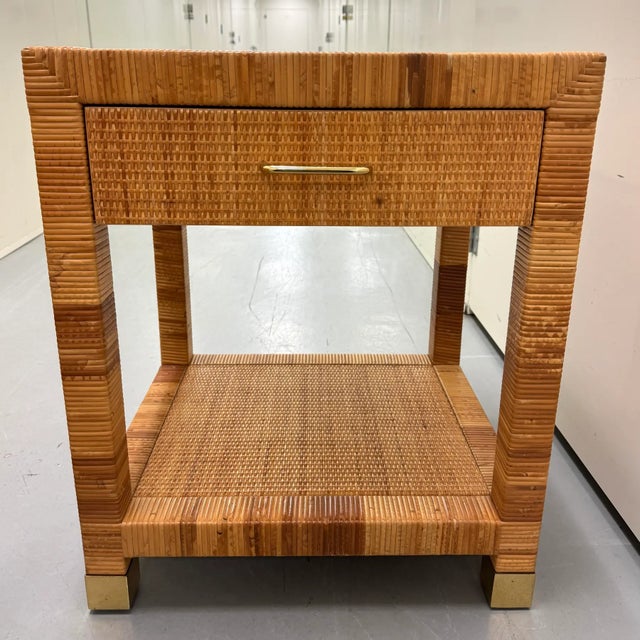 Wood Signed Bielecky Brothers Caned Rattan Nightstands With Drawer For Sale - Image 7 of 12