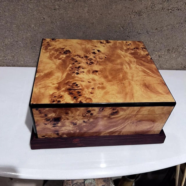 Dunhill Mid Century Hand Crafted Burlwood Humidor Cigar Storage Box For Sale - Image 4 of 13