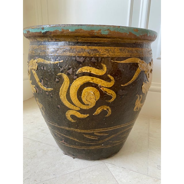 Vintage 1960s Very Large Tony Duquette Style Asian Brown Dragon Egg Pot For Sale - Image 10 of 11