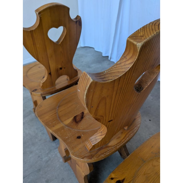 Vintage Tyrolean Wooden Heart Cut-Out Backrest Farmhouse Chair, 1970s, Set of 3 For Sale - Image 10 of 18