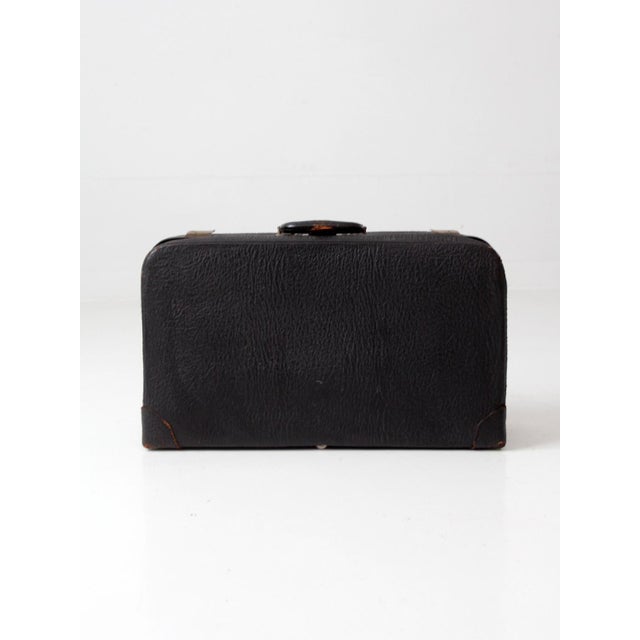 Vintage 1930s Belber Black Leather Suitcase With Green Interior For Sale - Image 9 of 18