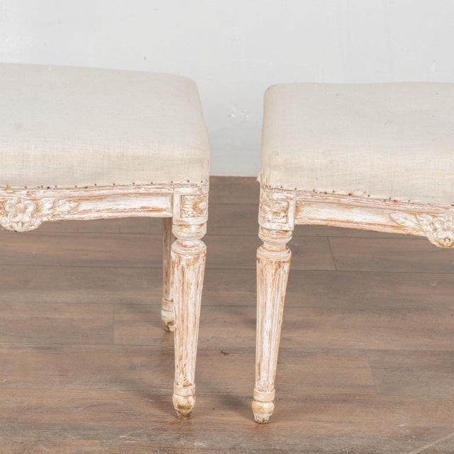 Pair, 19th Century Swedish Gustavian White Stools Tabourets For Sale - Image 4 of 11