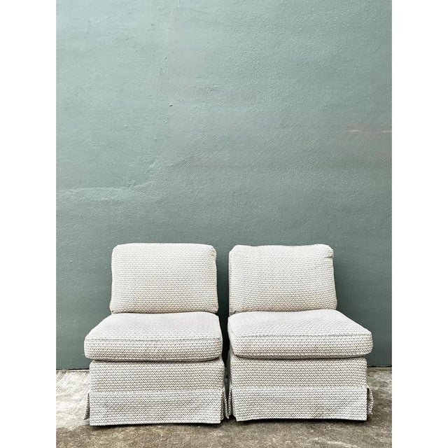 Hollywood Regency Vintage Upholstered Slipper Chairs - Pair For Sale - Image 3 of 12