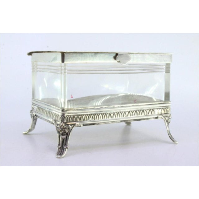 Silver and Glass Cigarette Box with Engraved Lid For Sale - Image 3 of 9