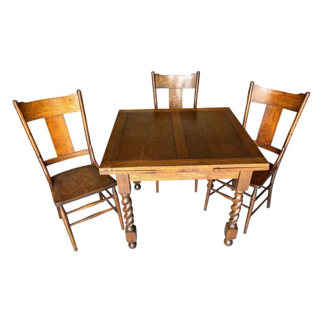 American 1930s Barley Twist - Solid Oak - Draw Leaf Table. (Inc. #19a) on Loop For Sale - Image 3 of 8